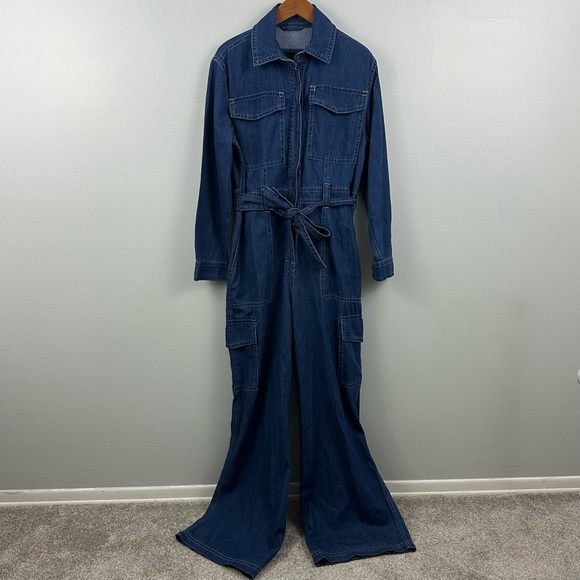 SOLD Banana Republic Saldo Utility Chambray Denim Jumpsuit NWT Size Large - Picture 6 of 17